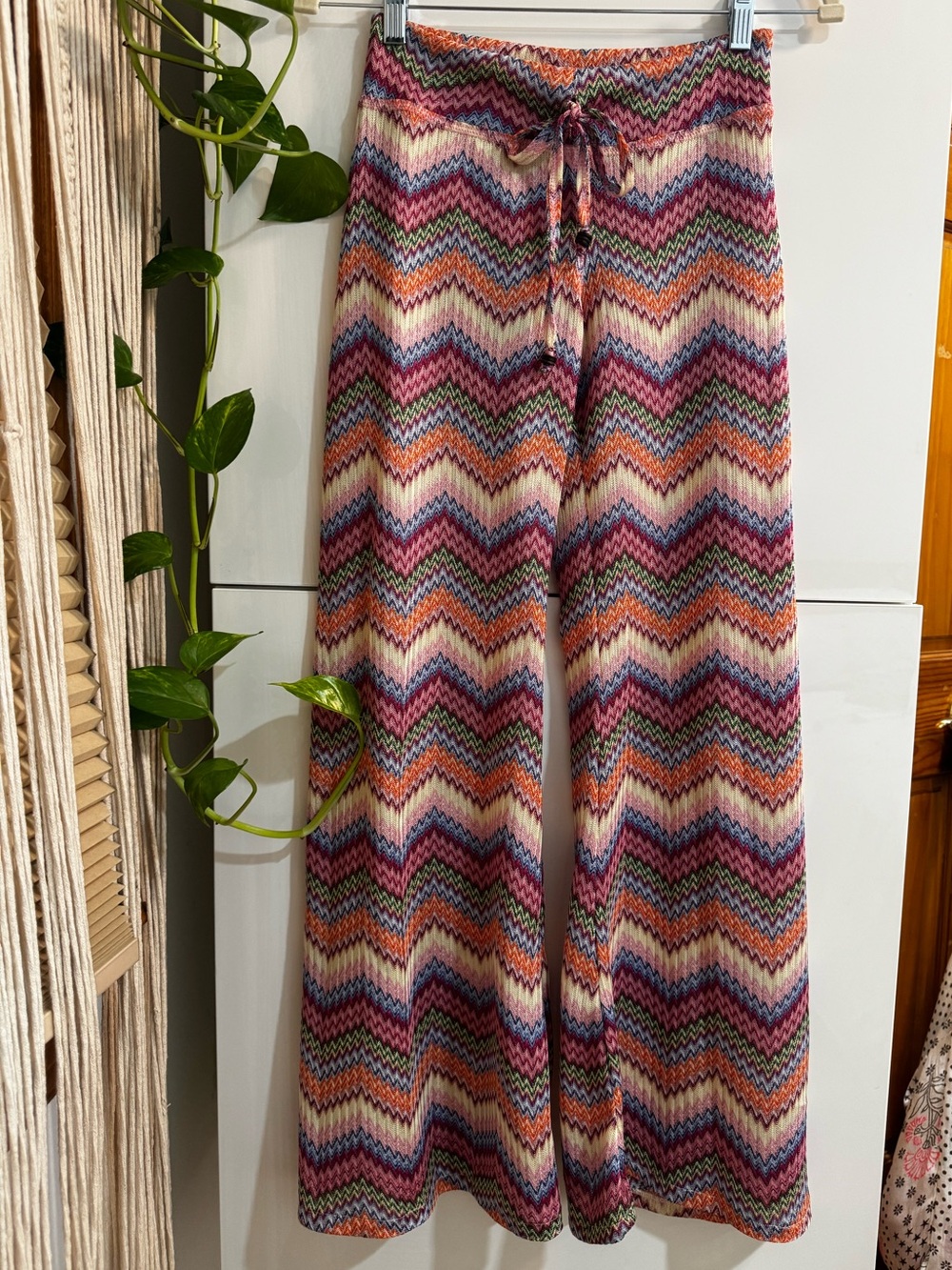Wide Leg Chevron Knit Pants - Multicolor